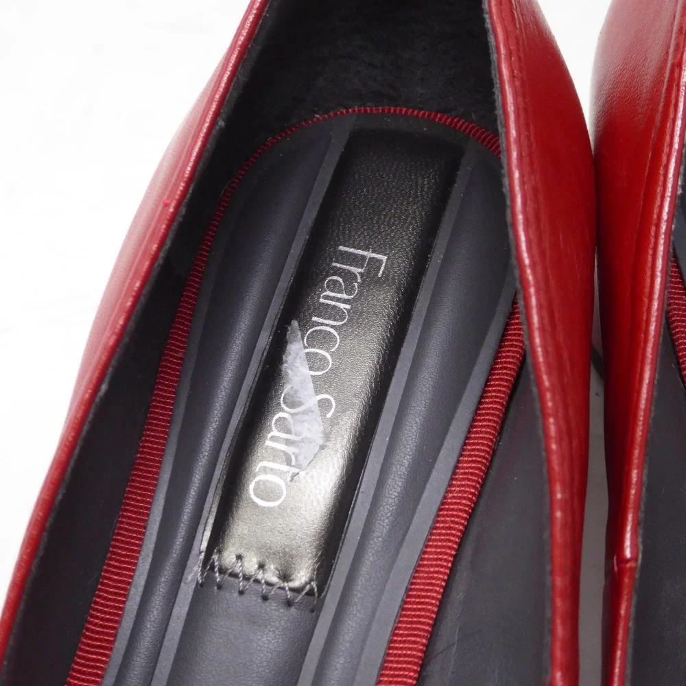 Franco Sarto Women Natalia Pumps Red Leather Square Toe Bow Block Heel 6.5W Wide